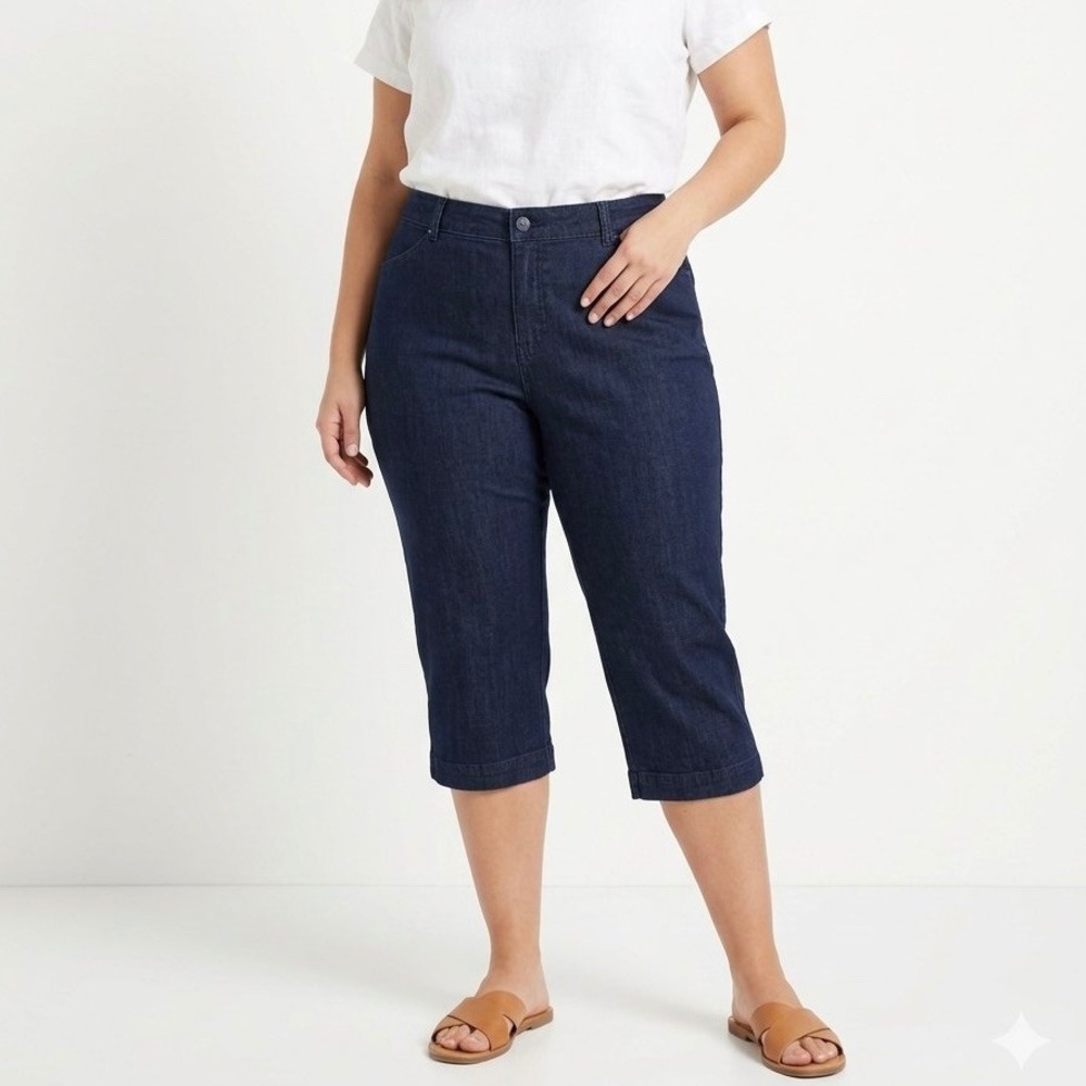 St Johns Bay Secretly Slender Capri Pants Dark Wash Indigo 18W NEW